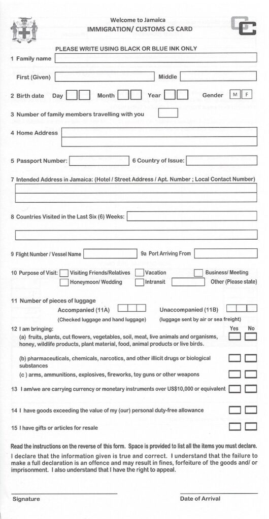 Jamaica C5 form - Jamaica immigration form