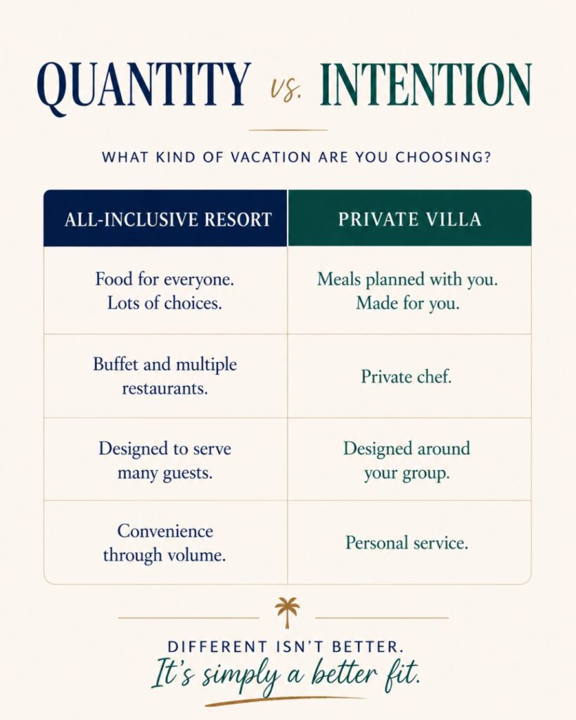 comparing the experience at an all inclusive hotel versus a villa in Jamaica
